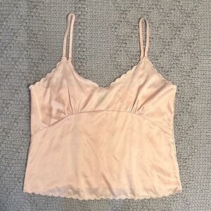 AQUA Silk Soft Pink Scalloped V-Neck Strappy Cami Tank Top - M